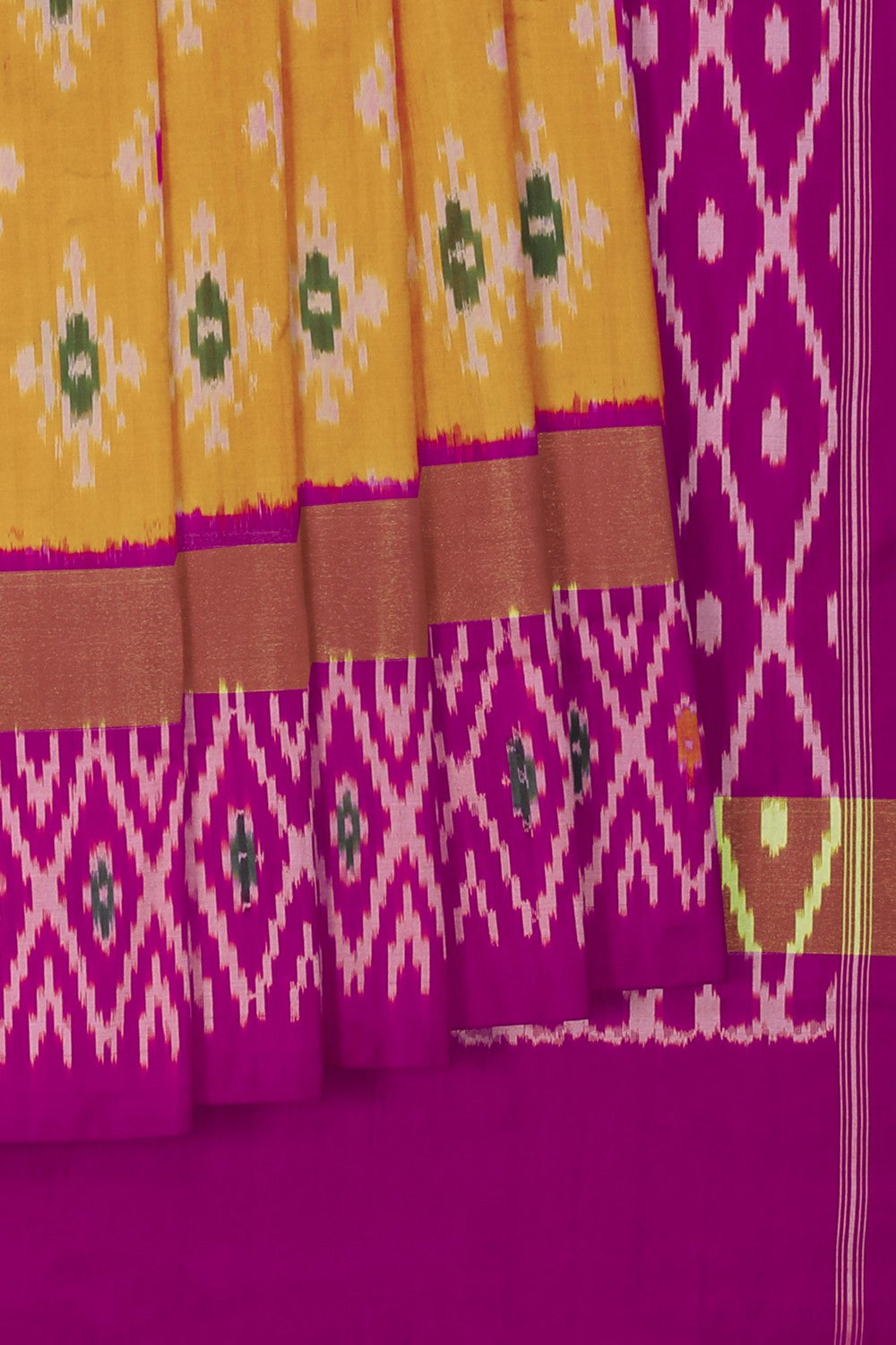 Image of Pochampally Ikat Silk Mustard Saree