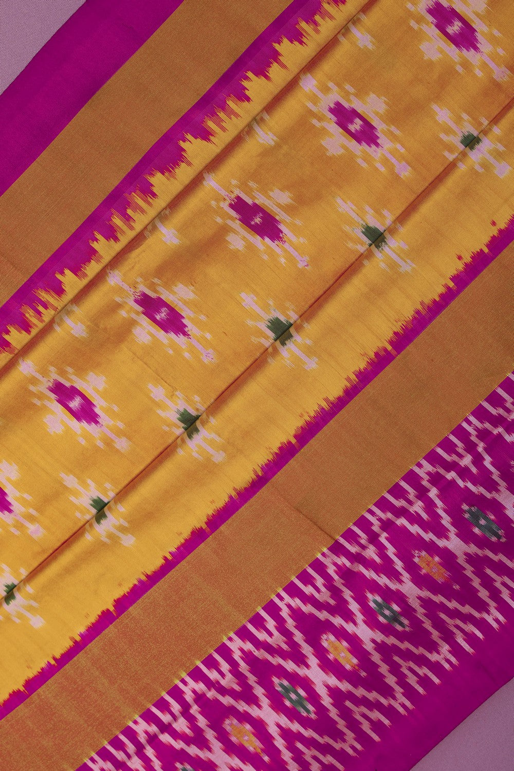 Image of Pochampally Ikat Silk Mustard Saree