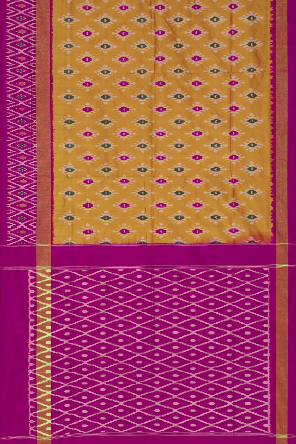 Image of Pochampally Ikat Silk Mustard Saree