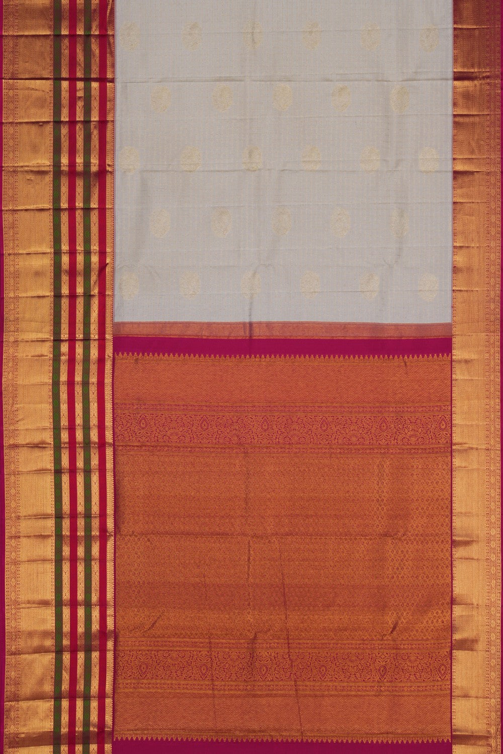 Image of Kanchipattu Kattam Pattern White Saree