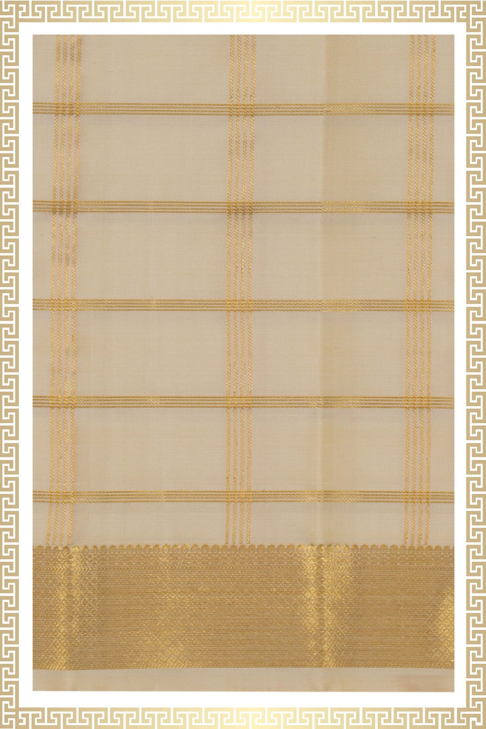 Image of Kanchi Silk Cream Traditional Dhoti With Kanduva (8 X 4)