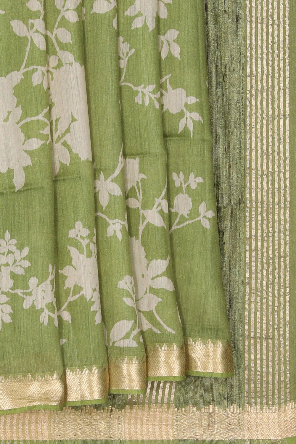 Image of Bhagalpur Tussar Silk Green Saree