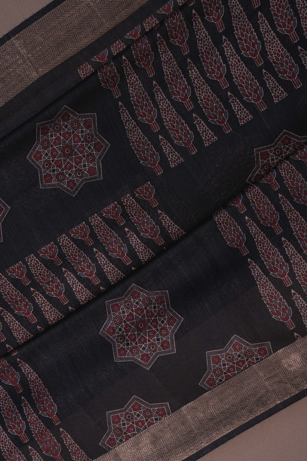 Image of Ajrakh Printed Bhagalpuri Saree