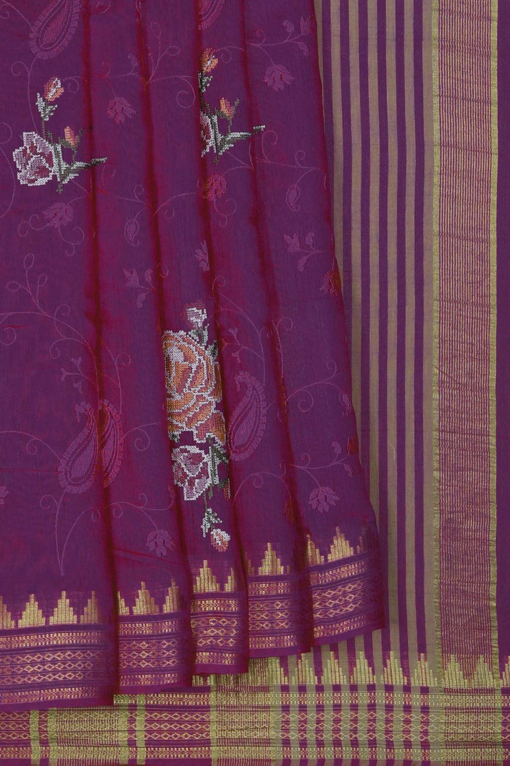 Image of Pink Tussar Silk Embroidery Saree