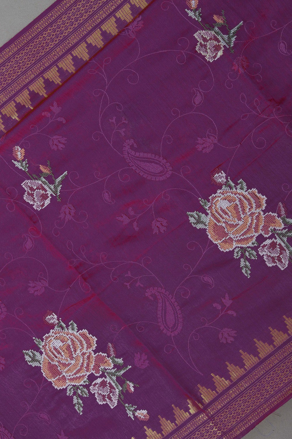 Image of Pink Tussar Silk Embroidery Saree
