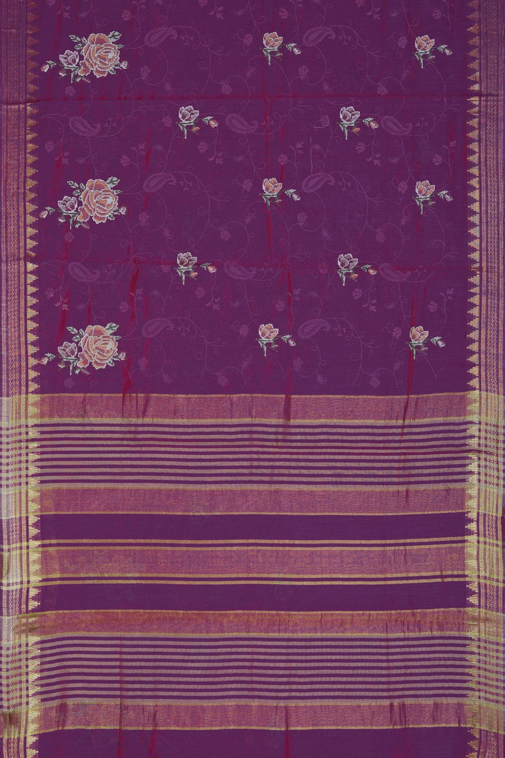Image of Pink Tussar Silk Embroidery Saree