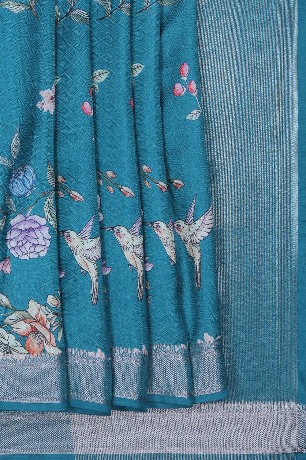 Image of Bhagalpur Twill Silk Teal-Blue Saree
