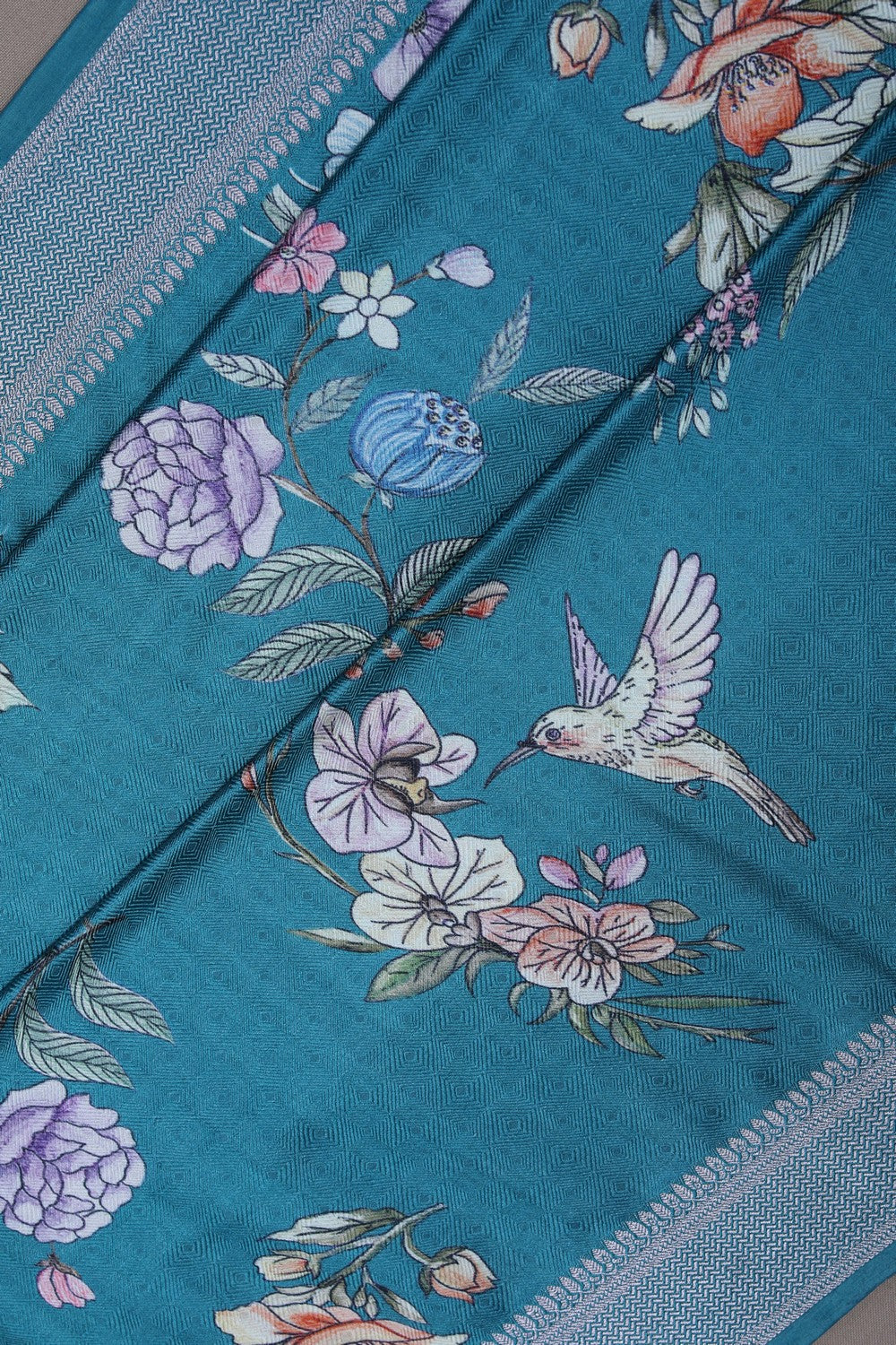 Image of Bhagalpur Twill Silk Teal-Blue Saree