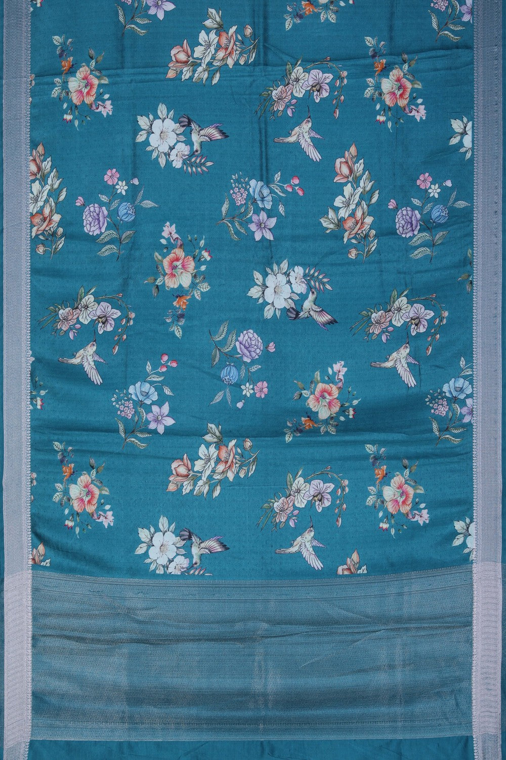 Image of Bhagalpur Twill Silk Teal-Blue Saree