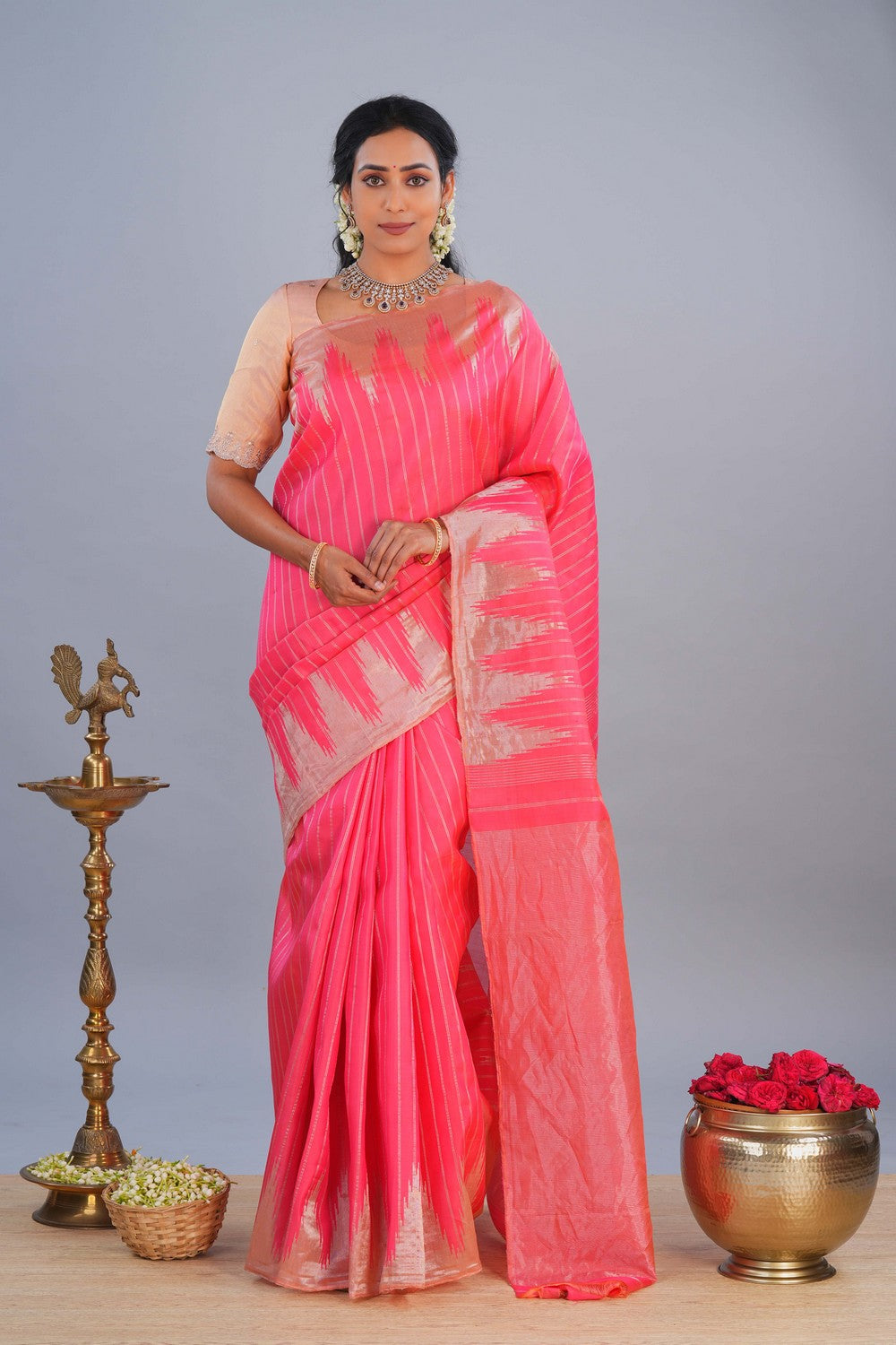 Image of Gadwal Silk Pink Saree