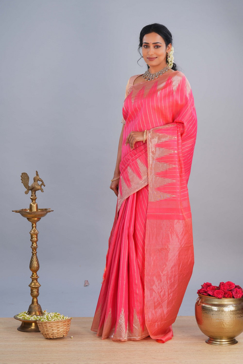 Image of Gadwal Silk Pink Saree