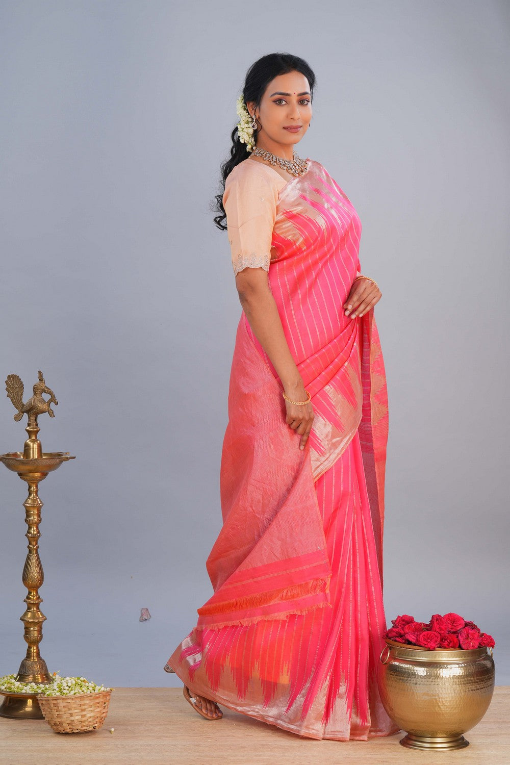 Image of Gadwal Silk Pink Saree