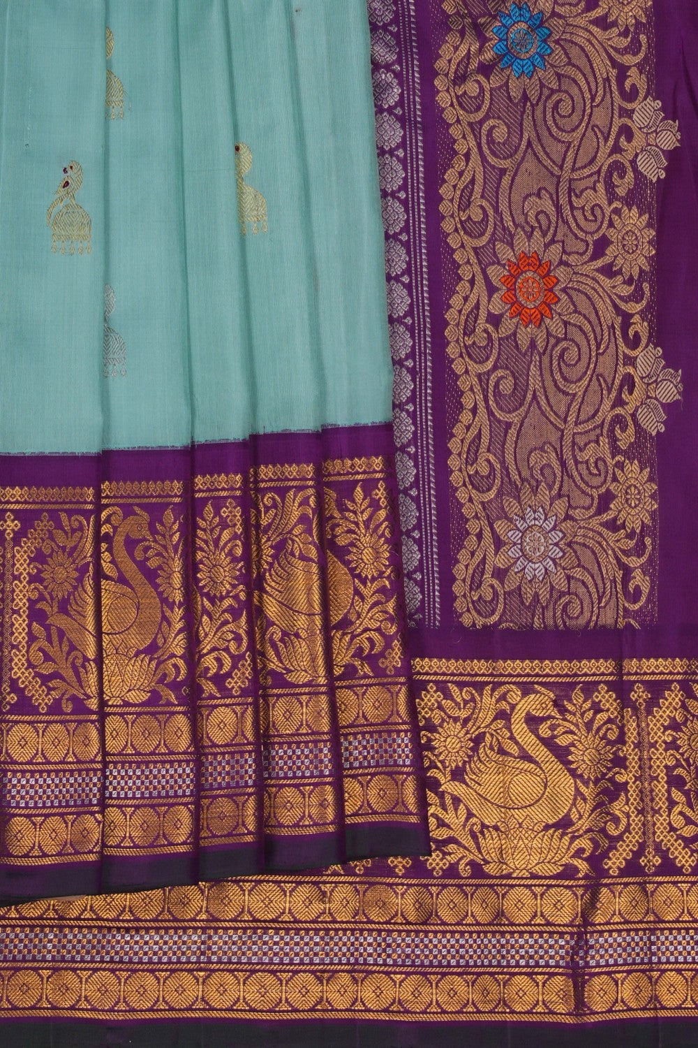 Image of Gadwal Silk Aqua Green Saree