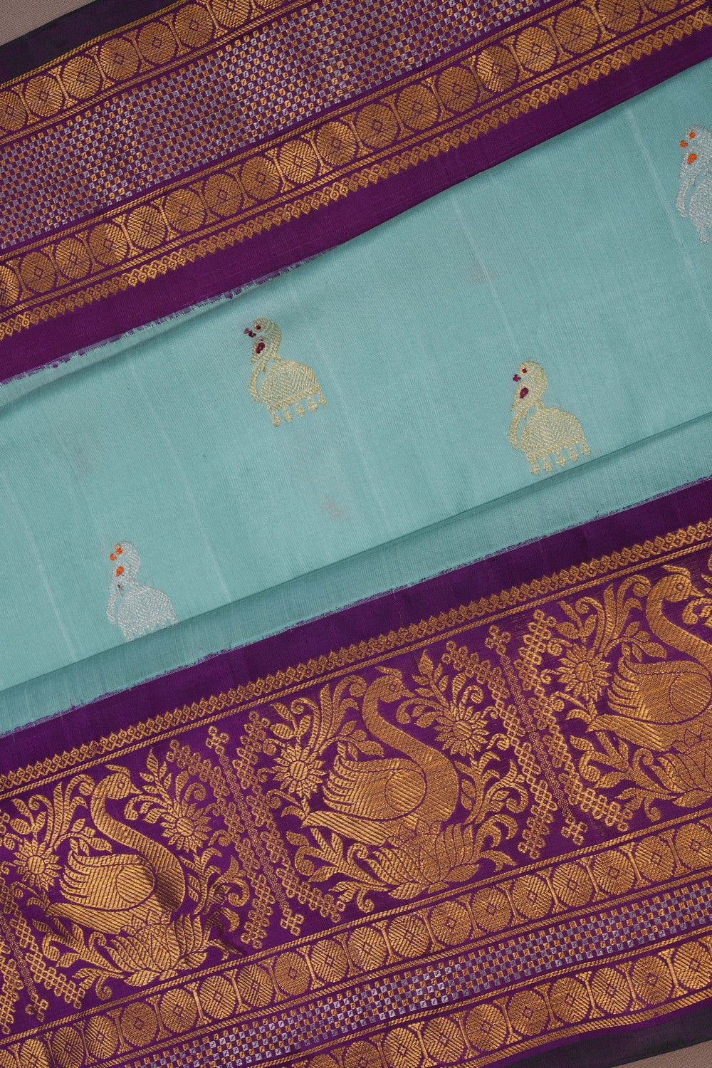 Image of Gadwal Silk Aqua Green Saree