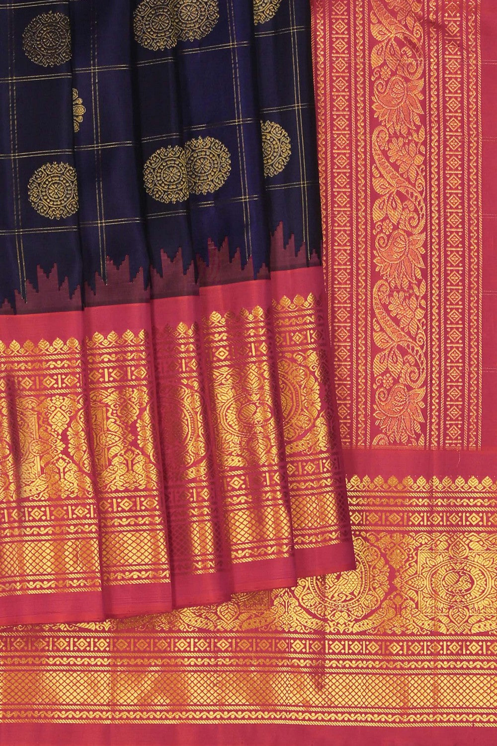 Image of Gadwal Silk Navy Blue Saree
