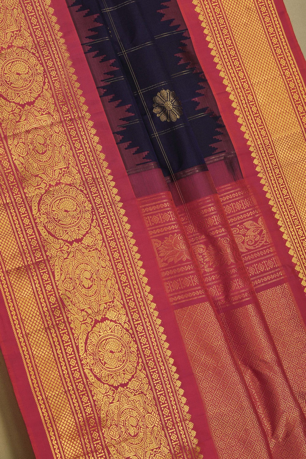 Image of Gadwal Silk Navy Blue Saree