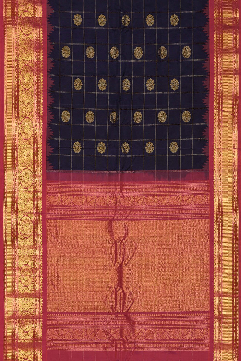 Image of Gadwal Silk Navy Blue Saree