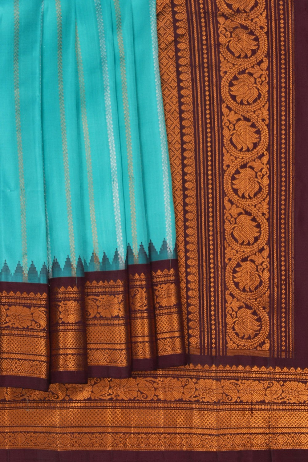 Image of Gadwal Silk Turquoise Blue Saree