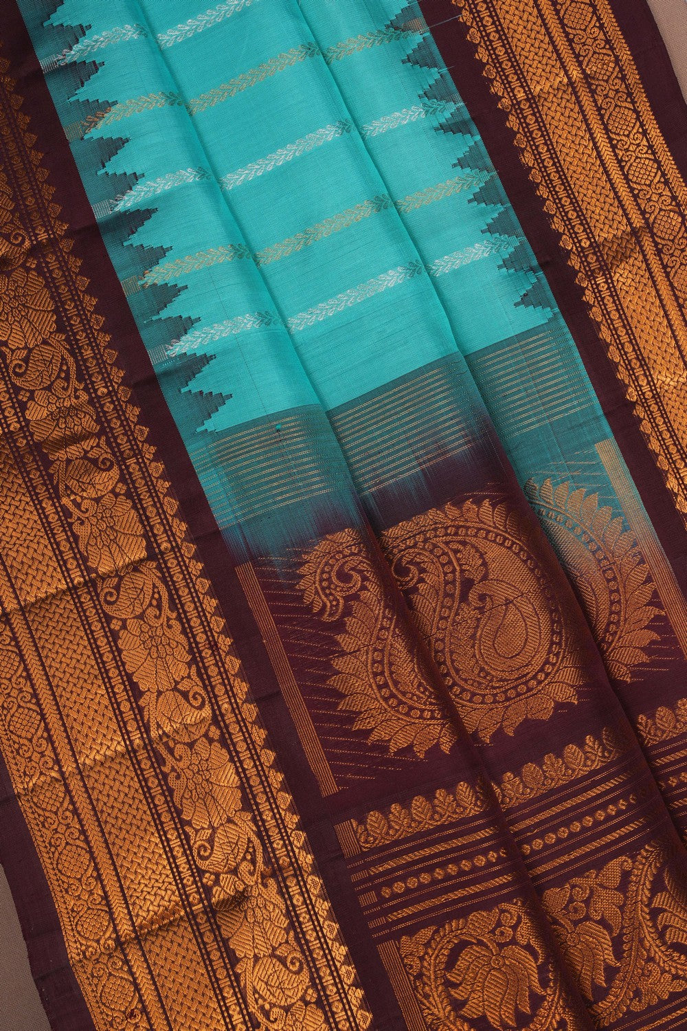 Image of Gadwal Silk Turquoise Blue Saree