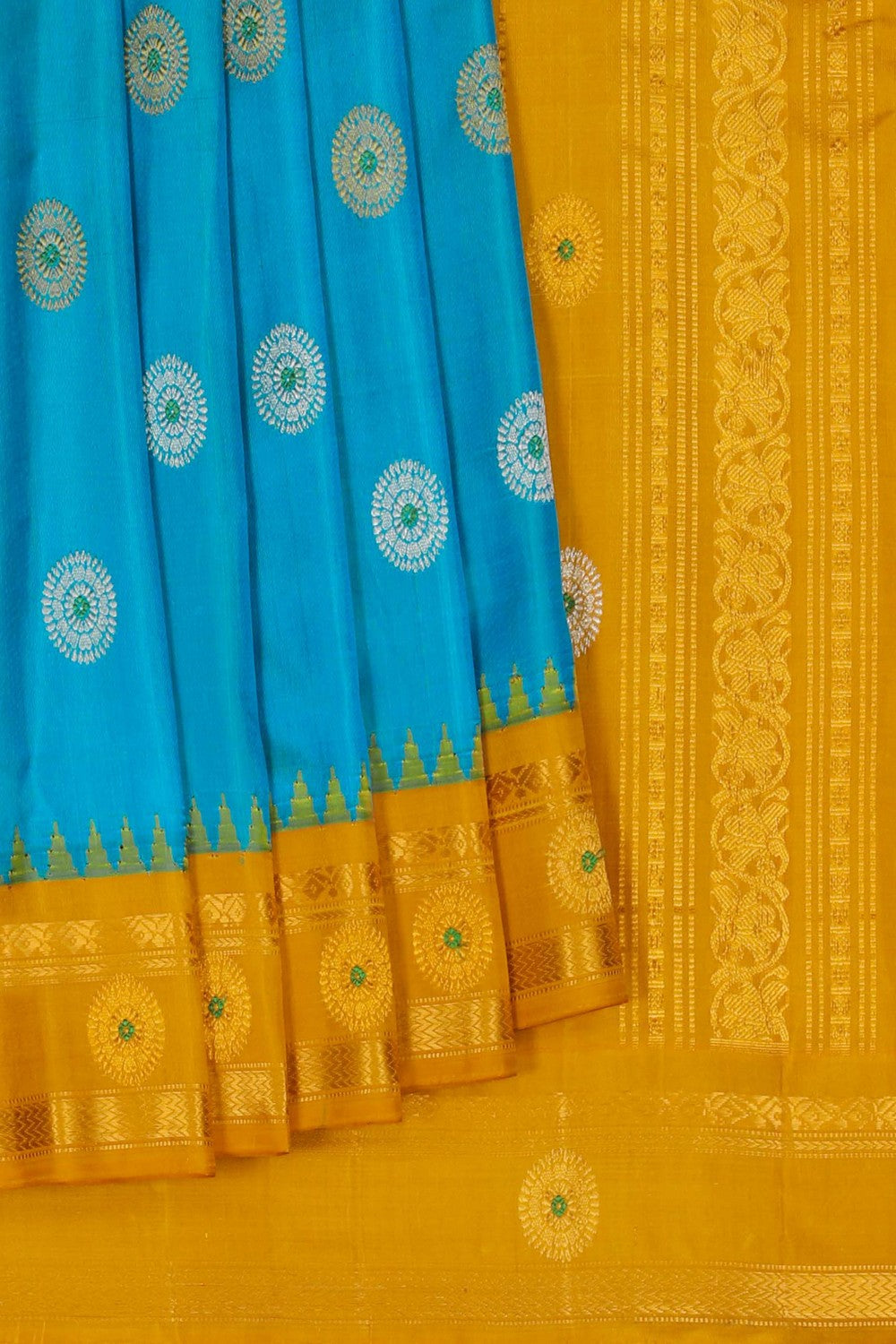 Image of Gadwal Silk Teal Blue Saree