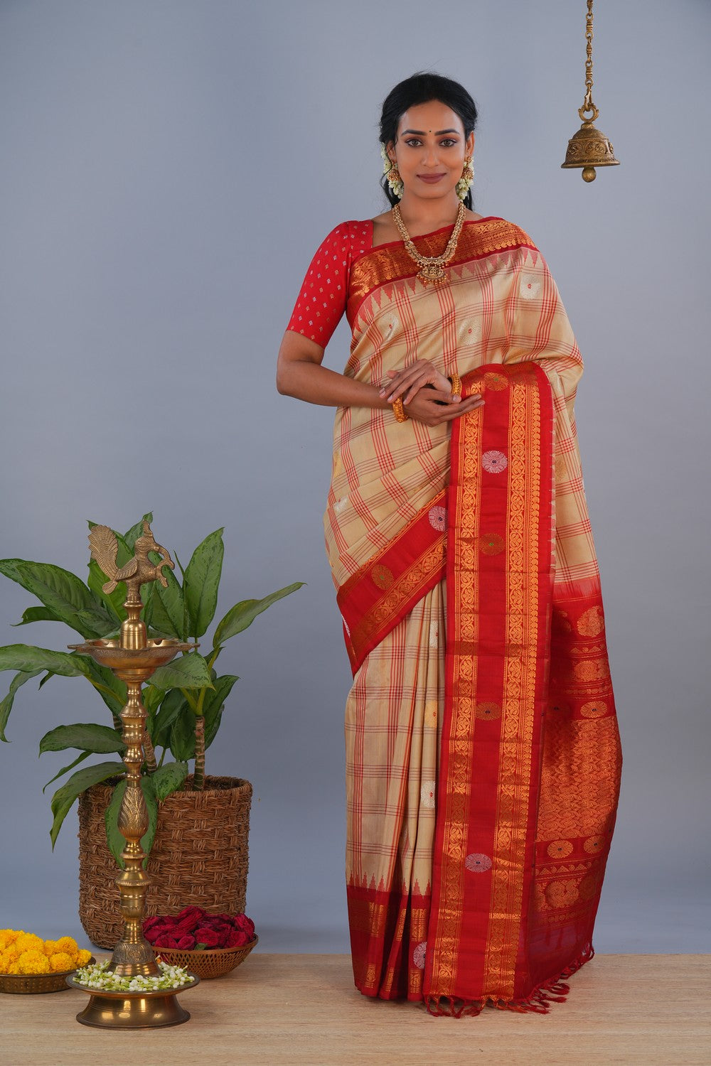 Image of Gadwal Silk Cream Saree