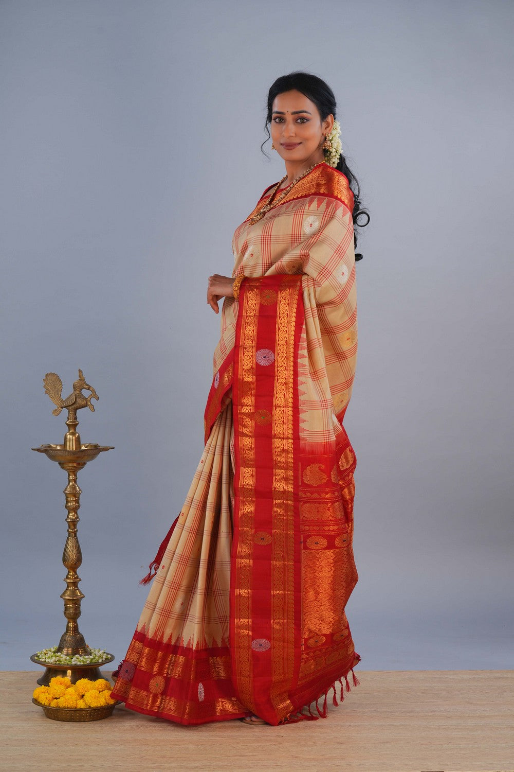 Image of Gadwal Silk Cream Saree