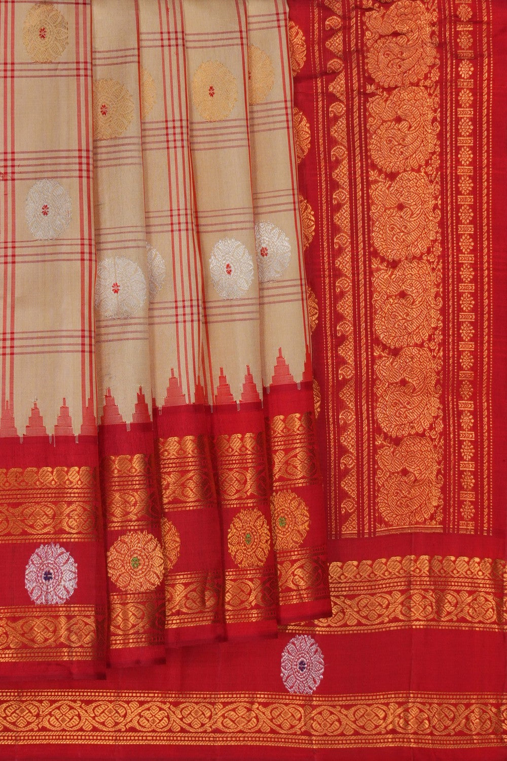 Image of Gadwal Silk Cream Saree