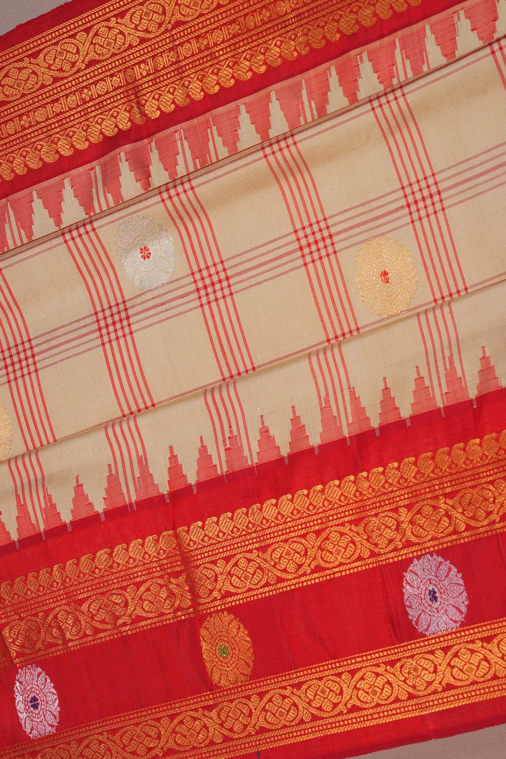 Image of Gadwal Silk Cream Saree