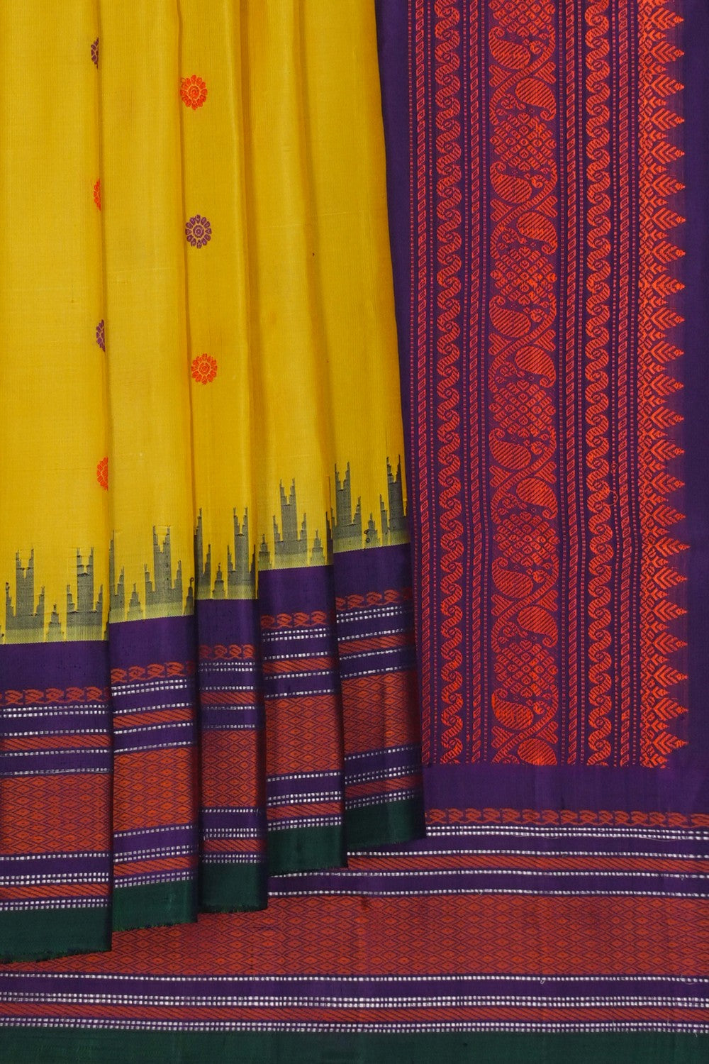 Image of Gadwal Silk Yellow Saree