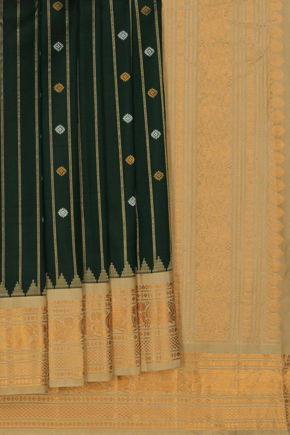 Image of Gadwal Silk Bottle-Green Saree