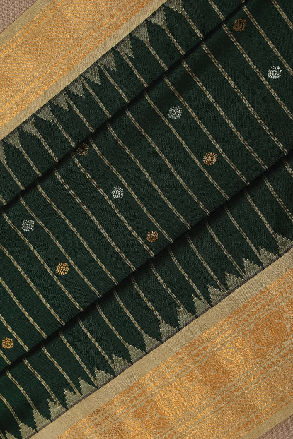 Image of Gadwal Silk Bottle-Green Saree