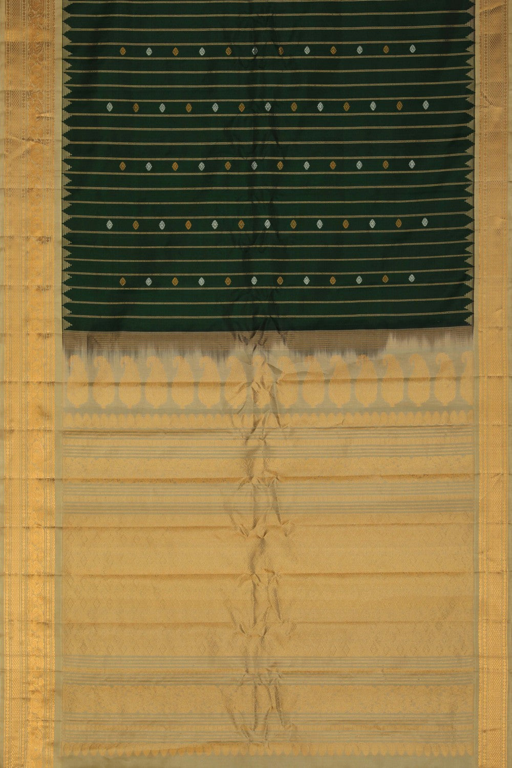 Image of Gadwal Silk Bottle-Green Saree
