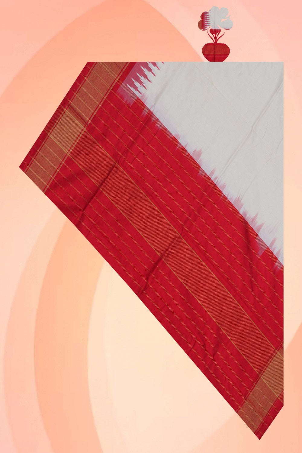 Image of Pochampally Ikat Silk Off-White Dupatta