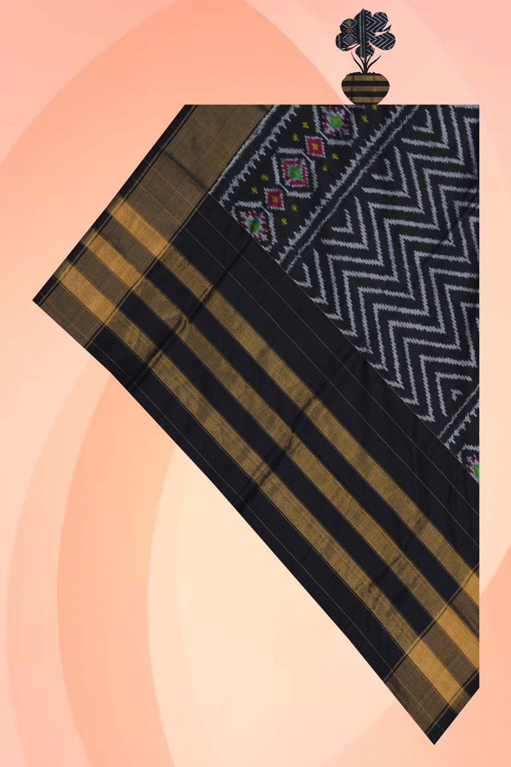 Image of Pochampally Ikat Silk Black Dupatta