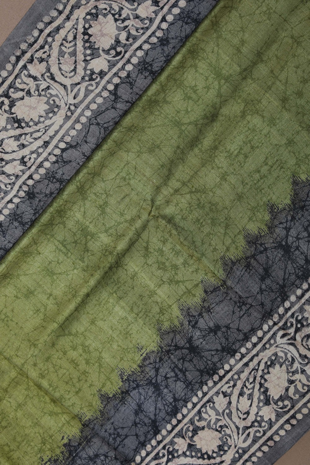 Image of Bhagalpur Tussar Silk Sage Green Saree