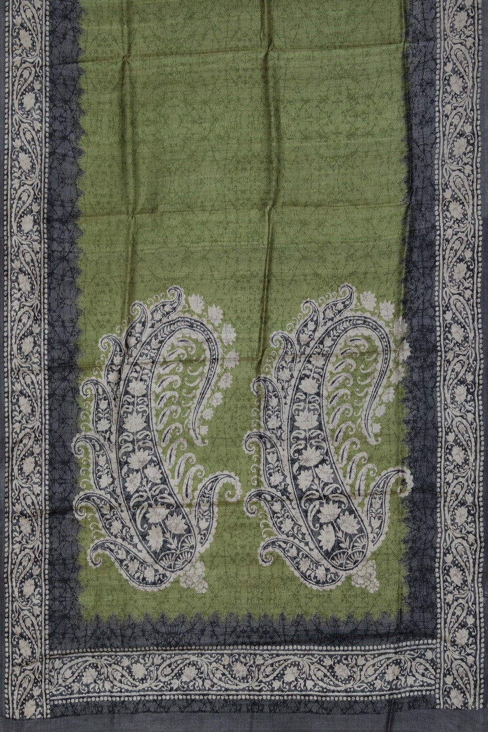 Image of Bhagalpur Tussar Silk Sage Green Saree