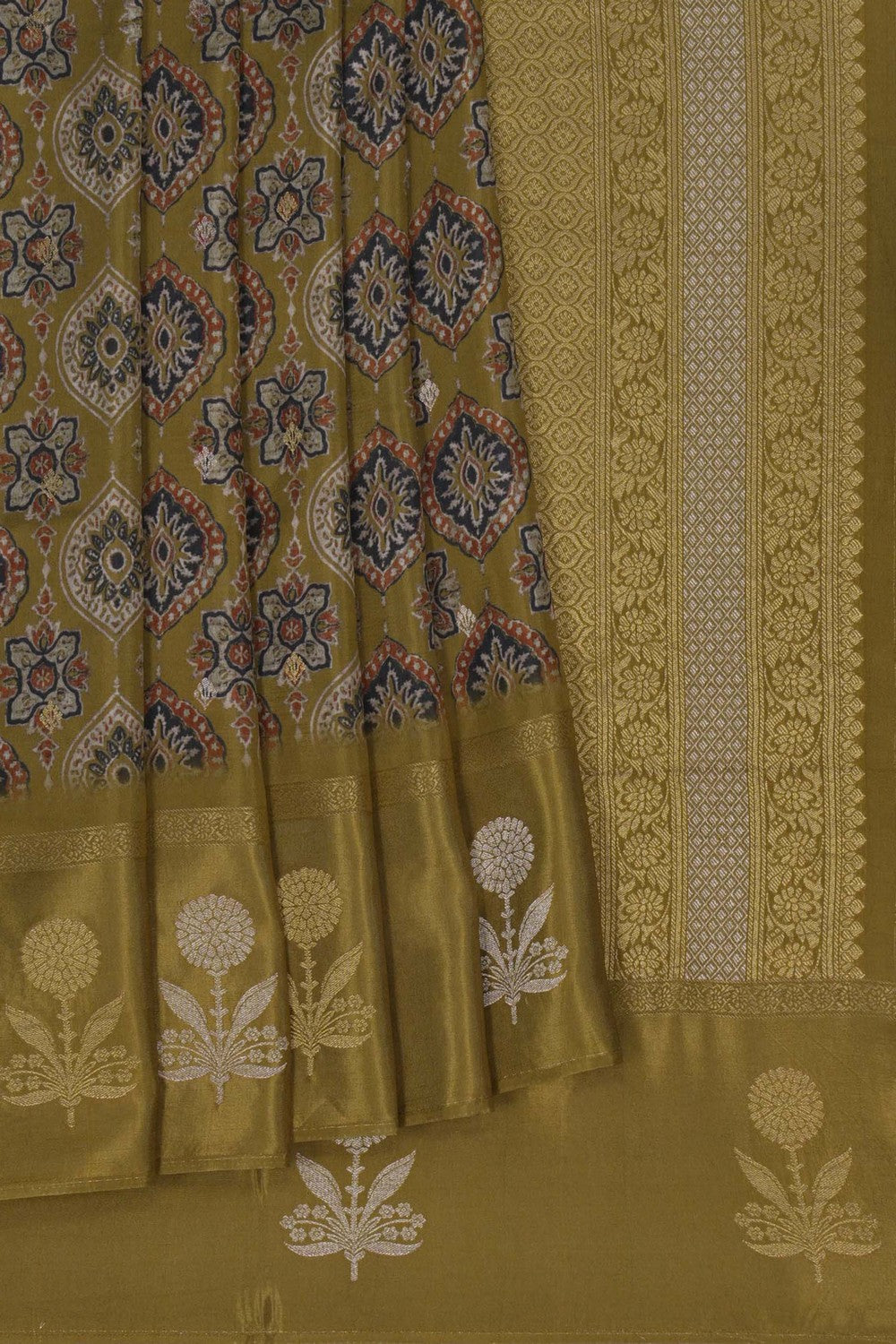 Image of Heena-Green Printed Ajrakh Modal Silk Saree