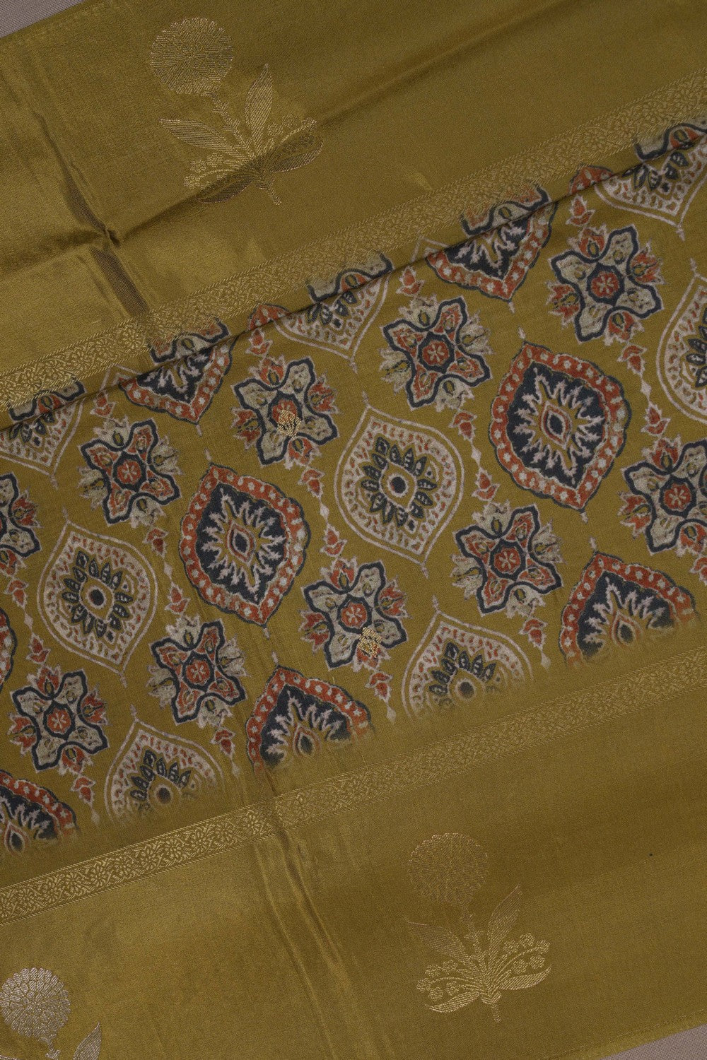Image of Heena-Green Printed Ajrakh Modal Silk Saree