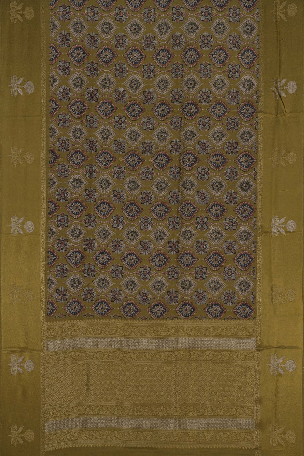 Image of Heena-Green Printed Ajrakh Modal Silk Saree
