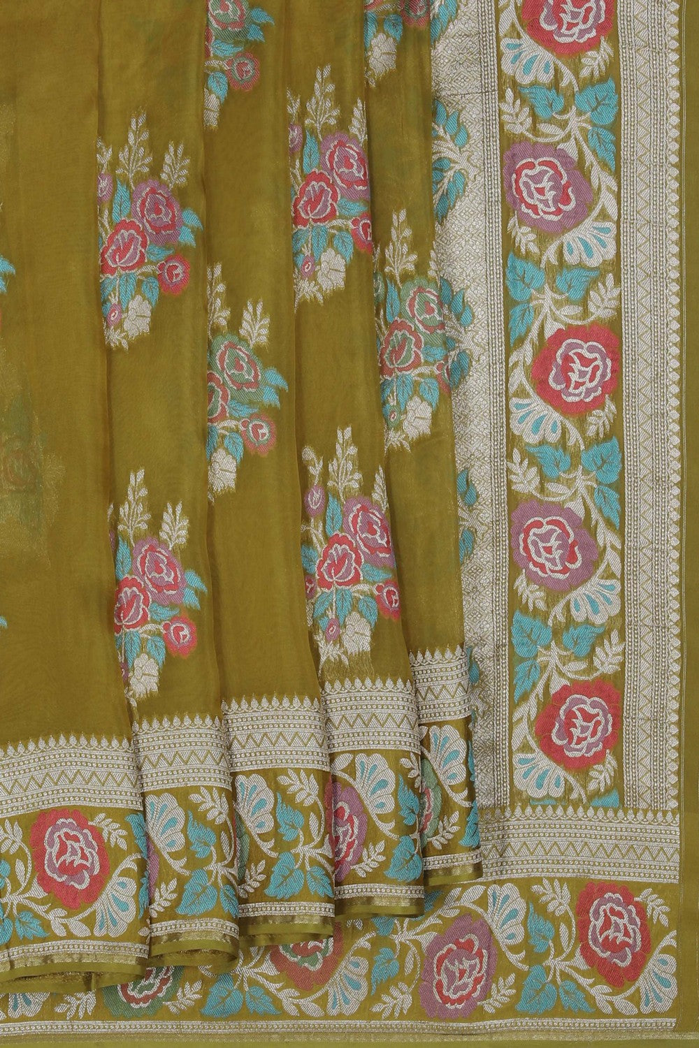 Image of A Radiant Moss-Green Kora Saree