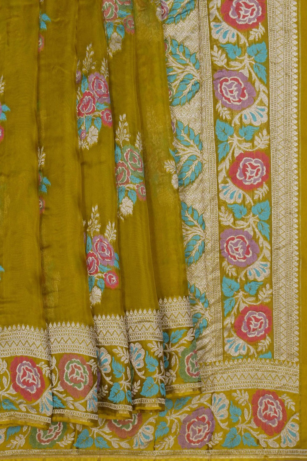 Image of A Radiant Green Kora Saree