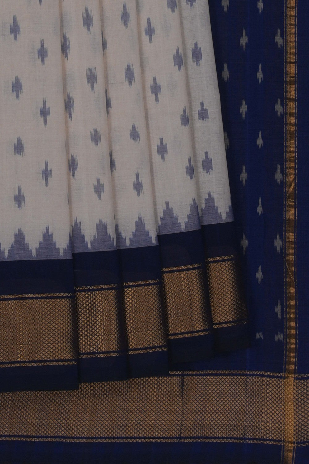 Image of Pochampally Ikat Off-White Saree