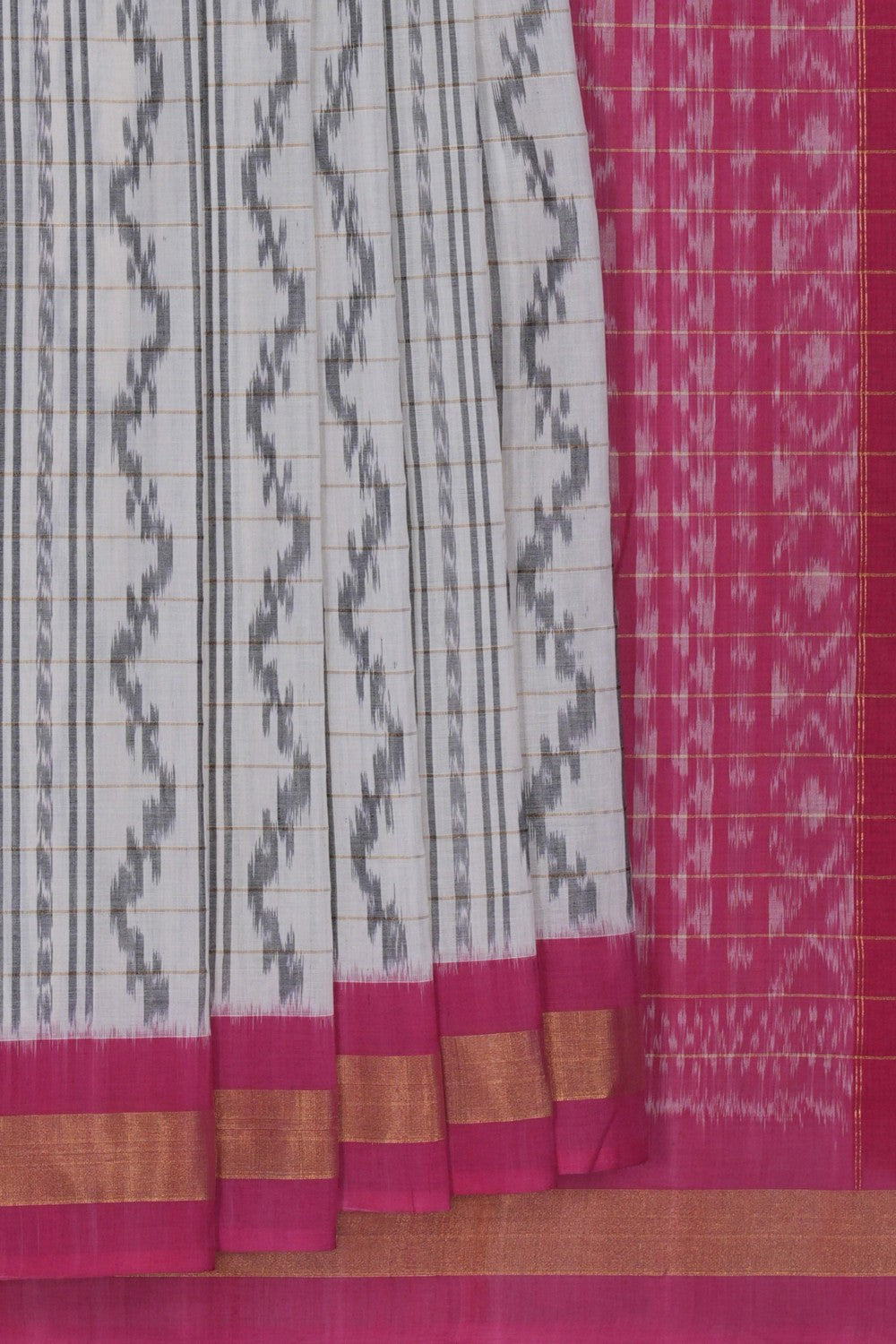 Image of Pochampally Ikat Off-White Saree
