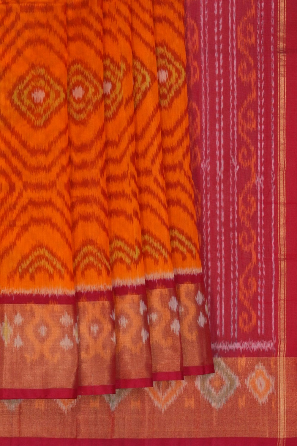 Image of Ikat Cotton-Silk Orange Saree