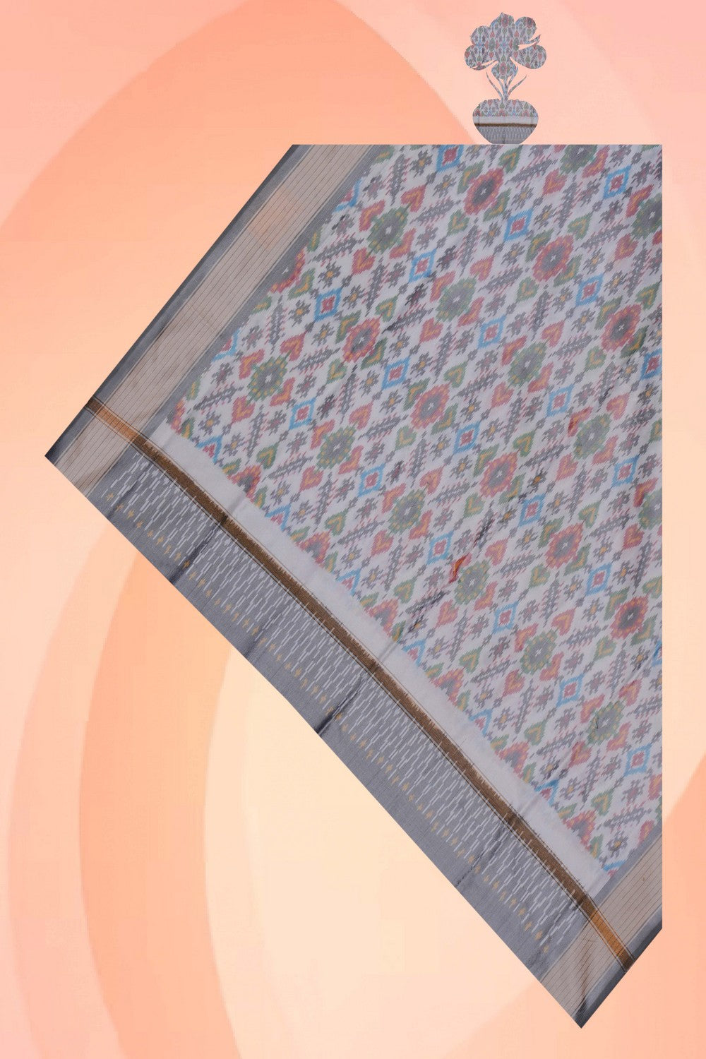 Image of Pochampally Ikat Silk White Dupatta