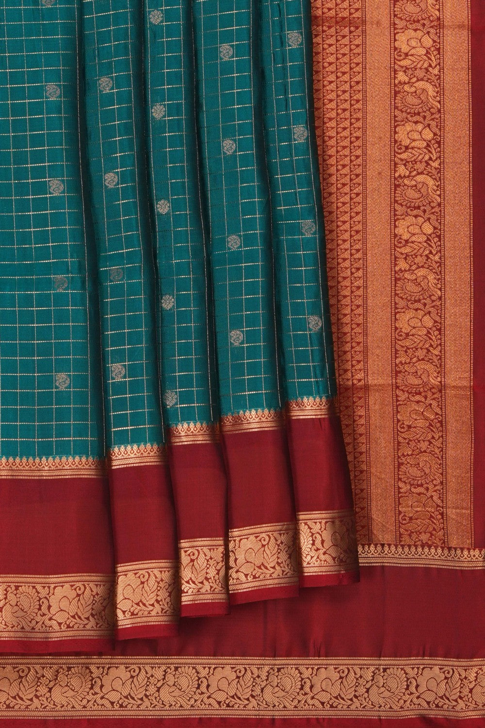 Image of South Silk Teal Green Saree