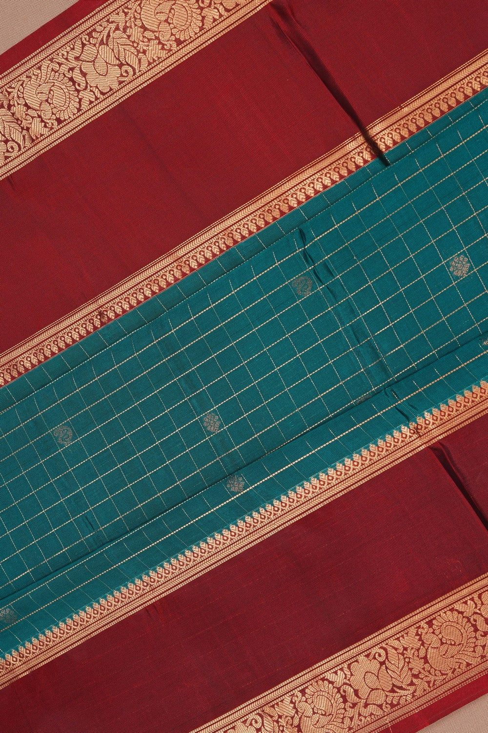Image of South Silk Teal Green Saree