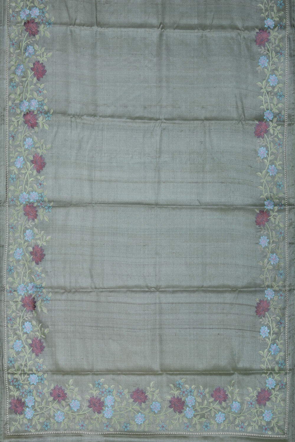 Image of A Sage-Green Tussar Silk Embroidery Saree