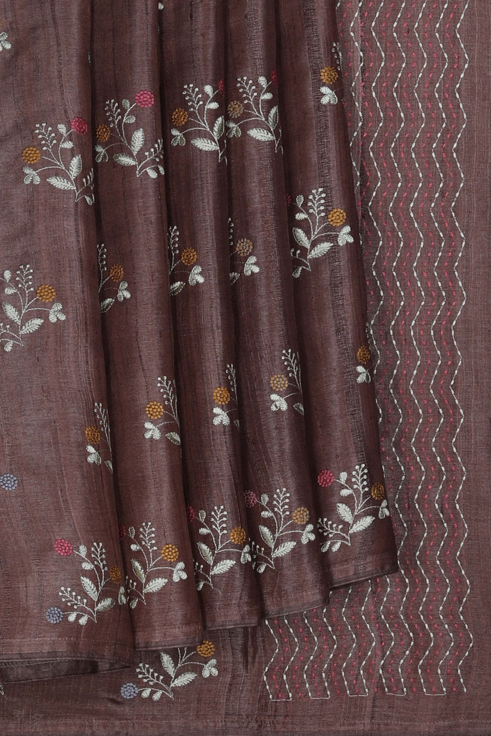 Image of A Brown Tussar Silk Embroidery Saree