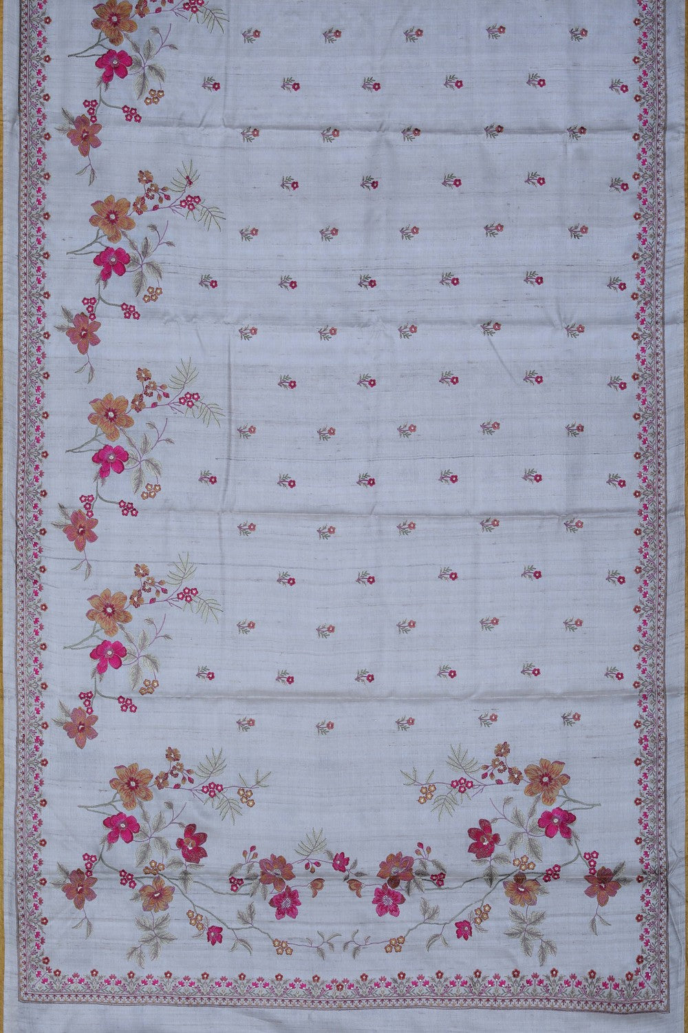 Image of Off-White Tussar Silk Embroidery Saree